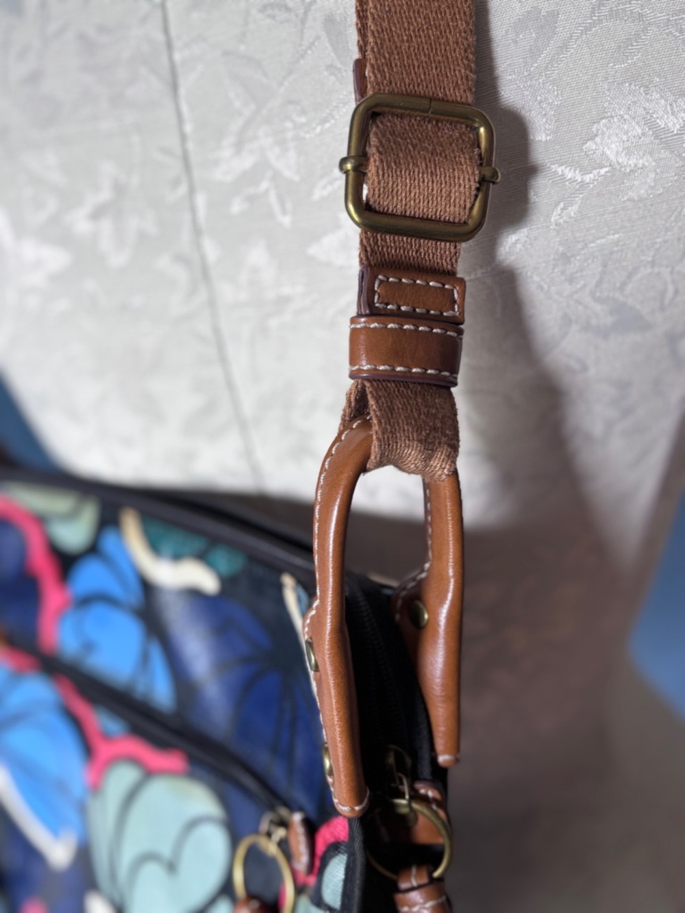 Fossil Floral Coated Canvas Crossbody/Shoulder Bag/Purse With Adjustable Strap - Picture 7 of 8